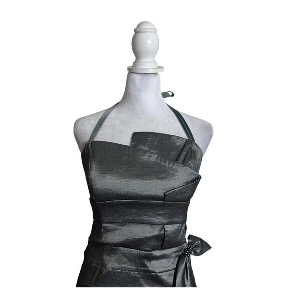 Aspeed Vtg USA Made Mini Dress Metallic Silver Formal Party Rhinestone Bow US 10 - Picture 6 of 11